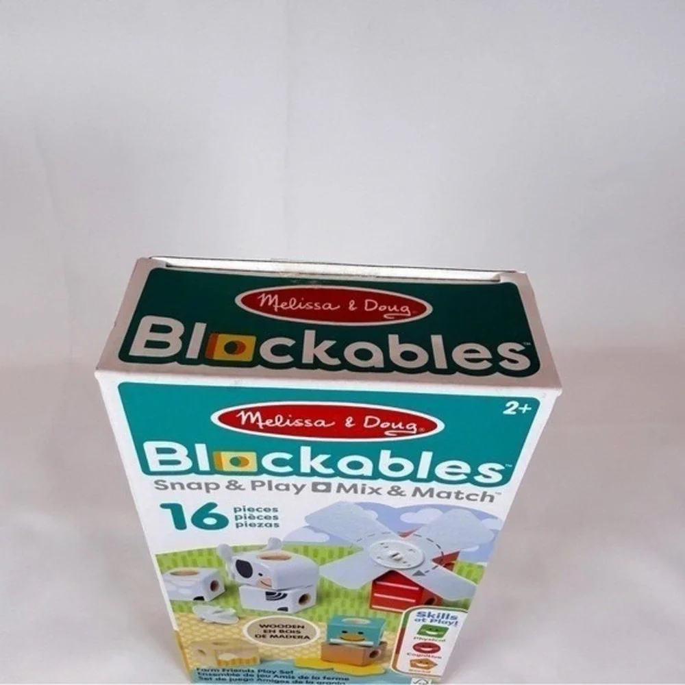 Melissa & Doug Blockables Farm Friends 16 Piece Wooden Snap Play Set 50422 NEW